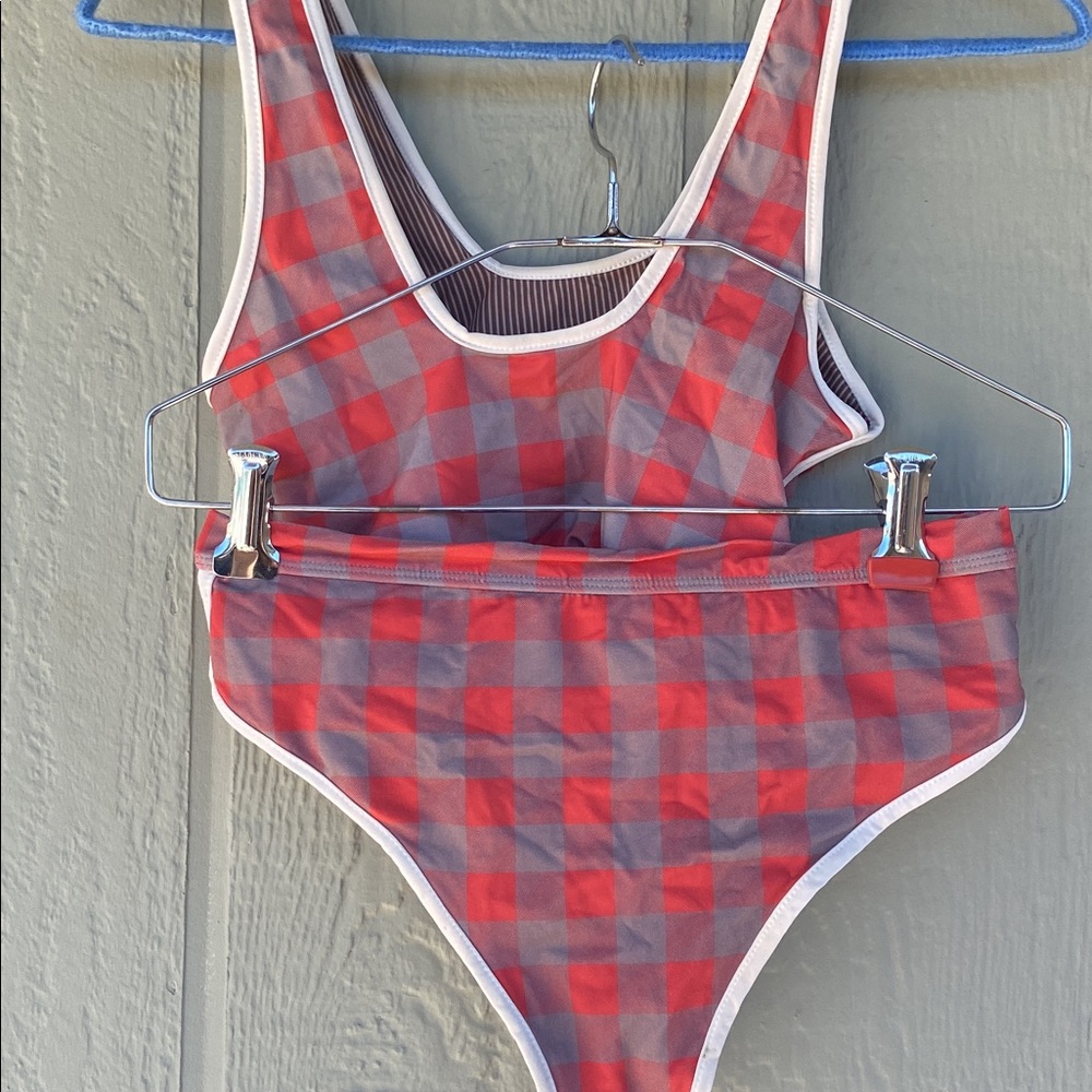 Acacia swimwear checkered gingham red & grey two 2 piece set- bikini swimsuit - Picture 11 of 14